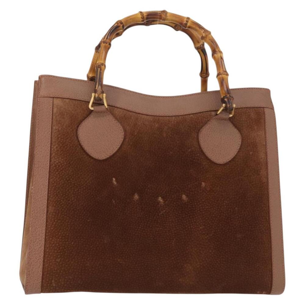GUCCI Bamboo Hand Bag Suede Brown Gold 002 1186 2060 Auth 155190 - Picture 1 of 16